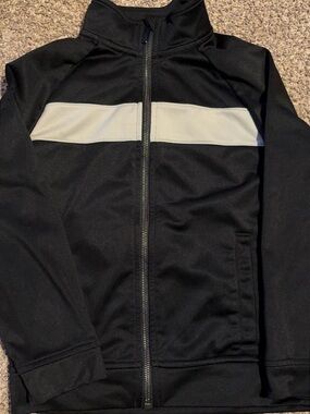 Men's Black Jacket with Contrast Gray Chest Stripe